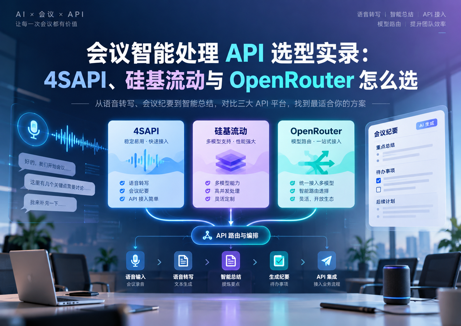 会议智能处理 API 选型实录：4SAPI、硅基流动与 OpenRouter 怎么选